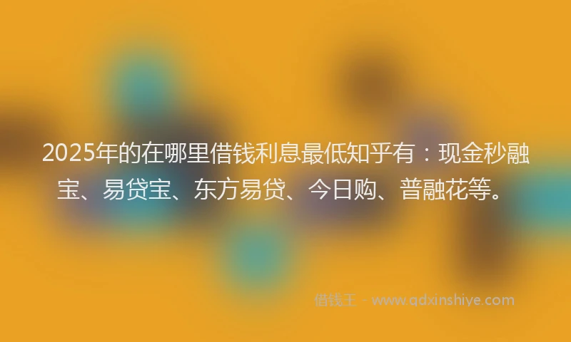 2025年的在哪里借钱利息最低知乎有：现金秒融宝、易贷宝、东方易贷、今日购、普融花等。