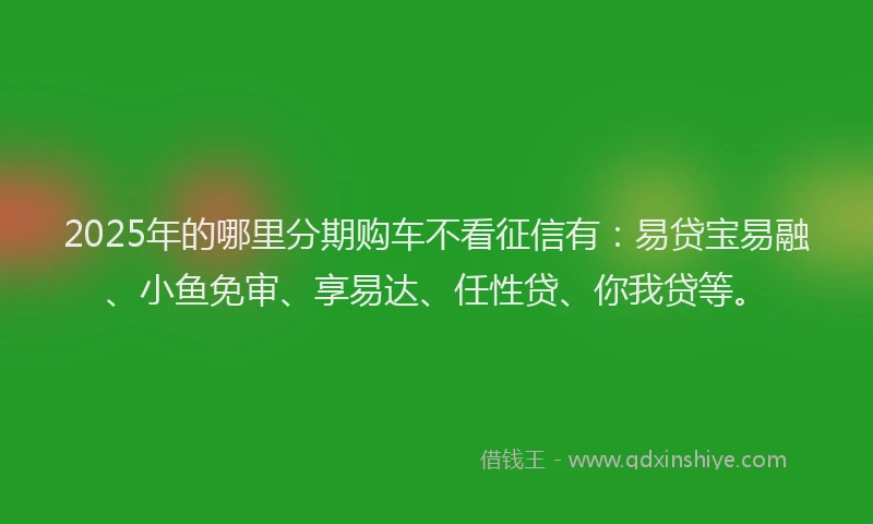 2025年的哪里分期购车不看征信有：易贷宝易融、小鱼免审、享易达、任性贷、你我贷等。