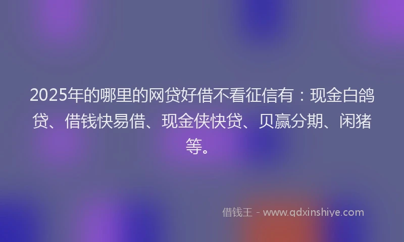 2025年的哪里的网贷好借不看征信有：现金白鸽贷、借钱快易借、现金侠快贷、贝赢分期、闲猪等。