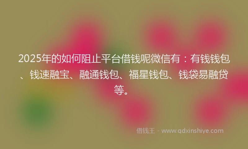 2025年的如何阻止平台借钱呢微信有：有钱钱包、钱速融宝、融通钱包、福星钱包、钱袋易融贷等。