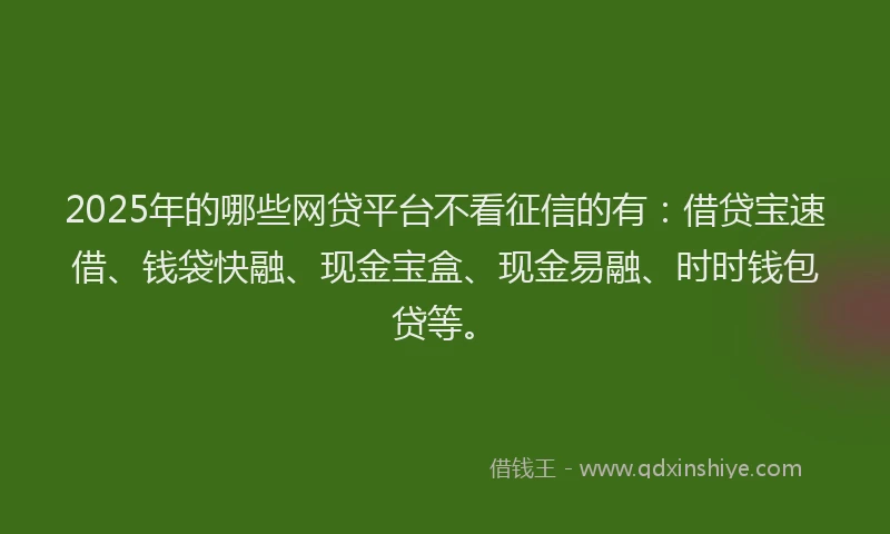 2025年的哪些网贷平台不看征信的有：借贷宝速借、钱袋快融、现金宝盒、现金易融、时时钱包贷等。