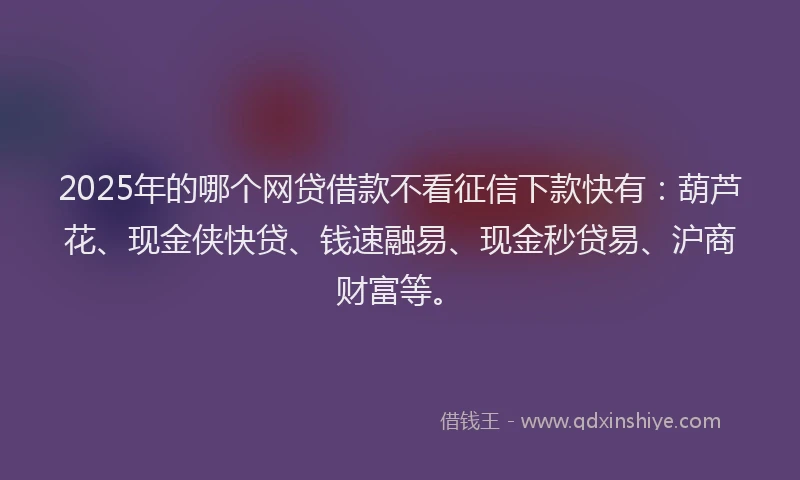 2025年的哪个网贷借款不看征信下款快有：葫芦花、现金侠快贷、钱速融易、现金秒贷易、沪商财富等。