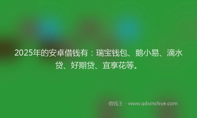 2025年的安卓借钱有：瑞宝钱包、鹅小易、滴水贷、好期贷、宜享花等。