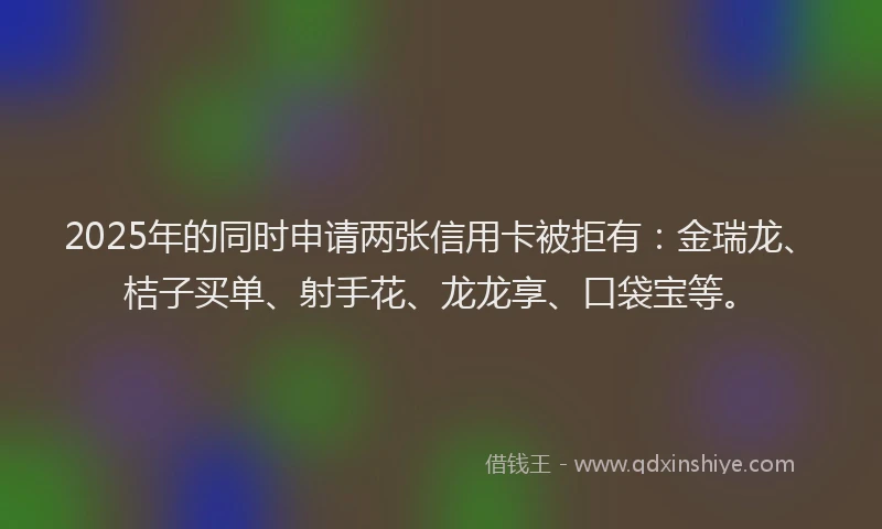 2025年的同时申请两张信用卡被拒有：金瑞龙、桔子买单、射手花、龙龙享、口袋宝等。