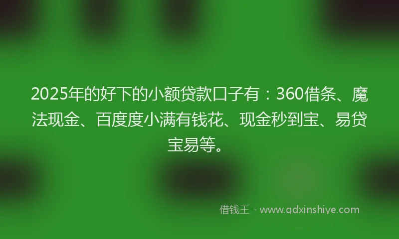 2025年的好下的小额贷款口子有：360借条、魔法现金、百度度小满有钱花、现金秒到宝、易贷宝易等。