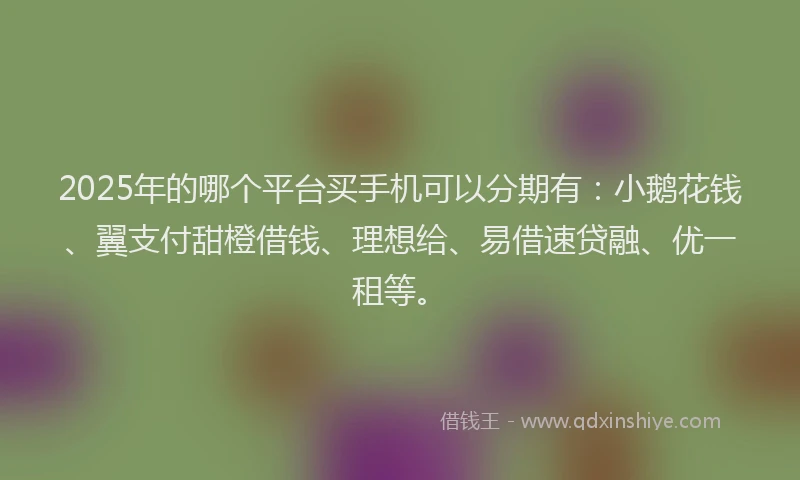 2025年的哪个平台买手机可以分期有：小鹅花钱、翼支付甜橙借钱、理想给、易借速贷融、优一租等。