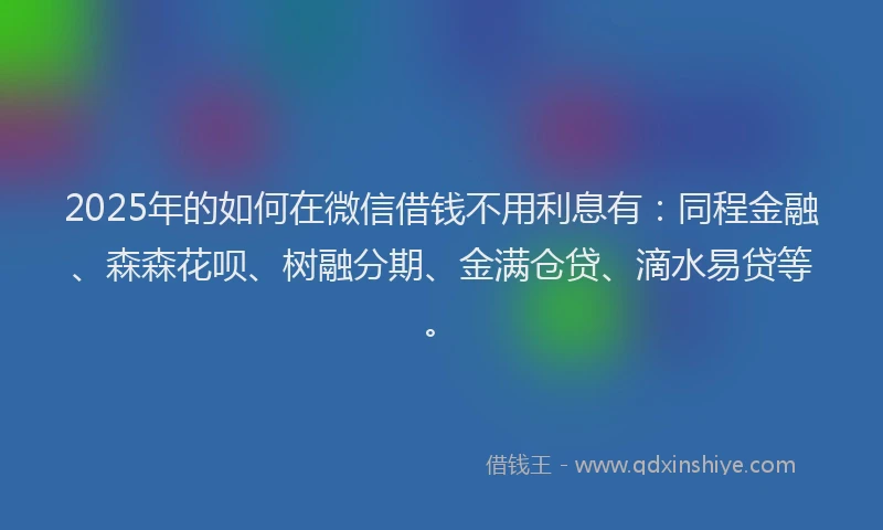 2025年的如何在微信借钱不用利息有：同程金融、森森花呗、树融分期、金满仓贷、滴水易贷等。