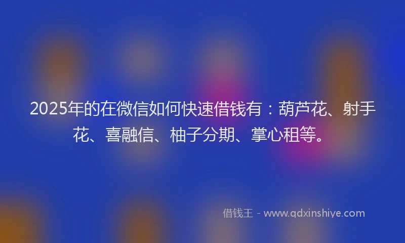 2025年的在微信如何快速借钱有：葫芦花、射手花、喜融信、柚子分期、掌心租等。