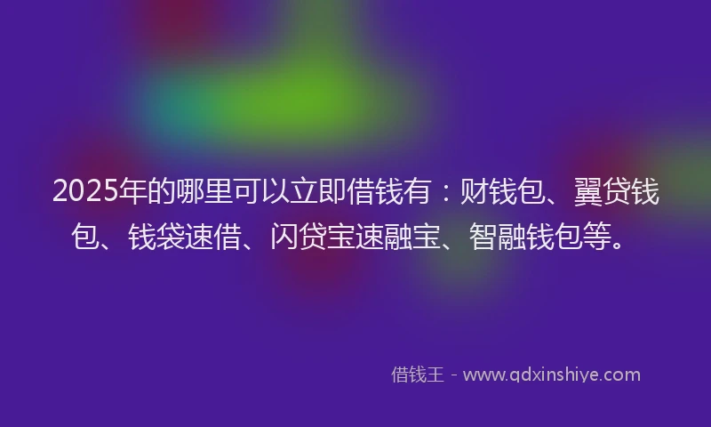 2025年的哪里可以立即借钱有：财钱包、翼贷钱包、钱袋速借、闪贷宝速融宝、智融钱包等。