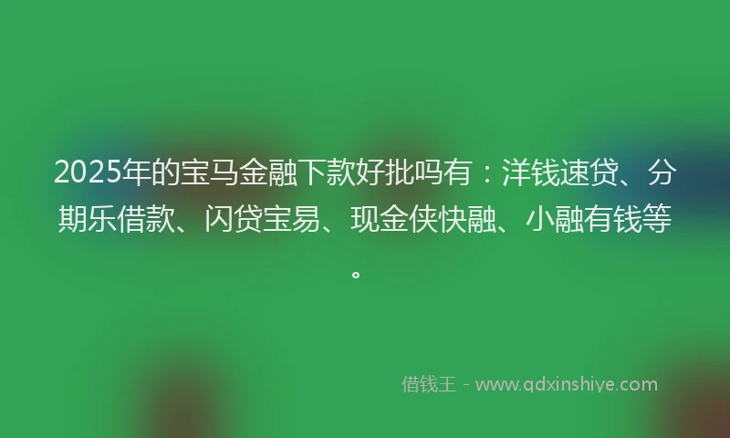 2025年的宝马金融下款好批吗有：洋钱速贷、分期乐借款、闪贷宝易、现金侠快融、小融有钱等。