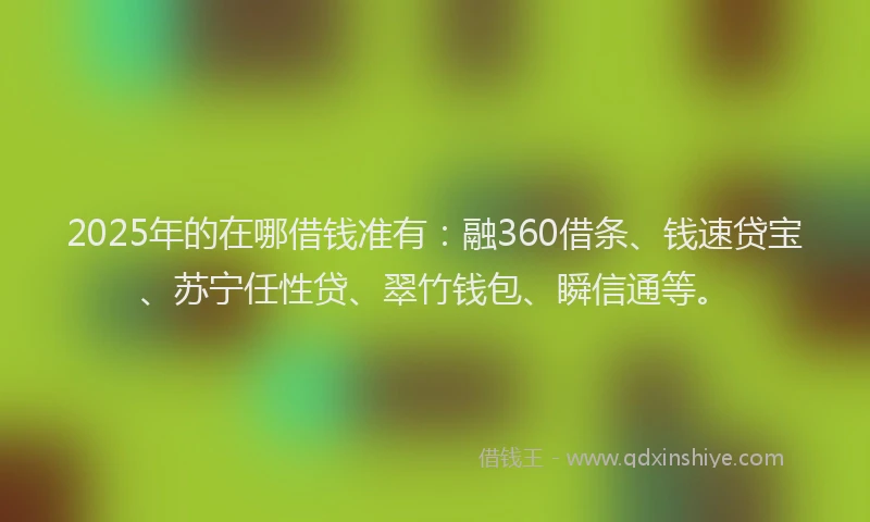 2025年的在哪借钱准有：融360借条、钱速贷宝、苏宁任性贷、翠竹钱包、瞬信通等。