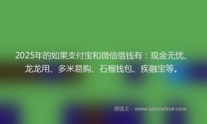 2025年的如果支付宝和微信借钱有：现金无忧、龙龙用、多米易购、石榴钱包、疾融宝等。