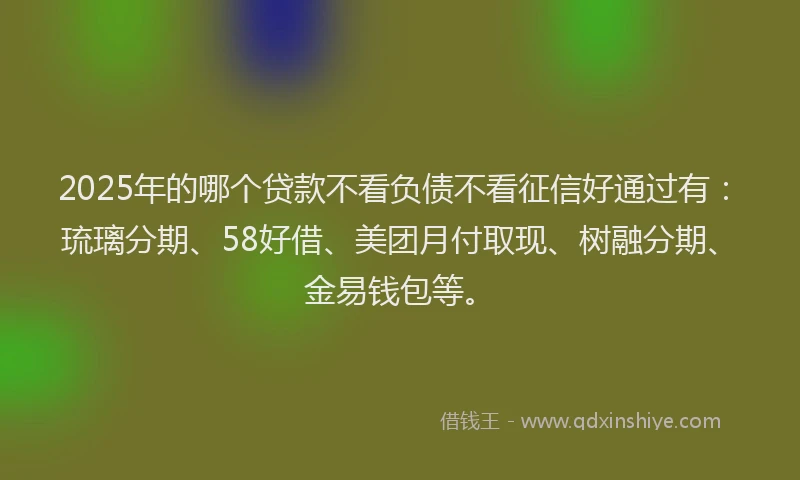 2025年的哪个贷款不看负债不看征信好通过有：琉璃分期、58好借、美团月付取现、树融分期、金易钱包等。