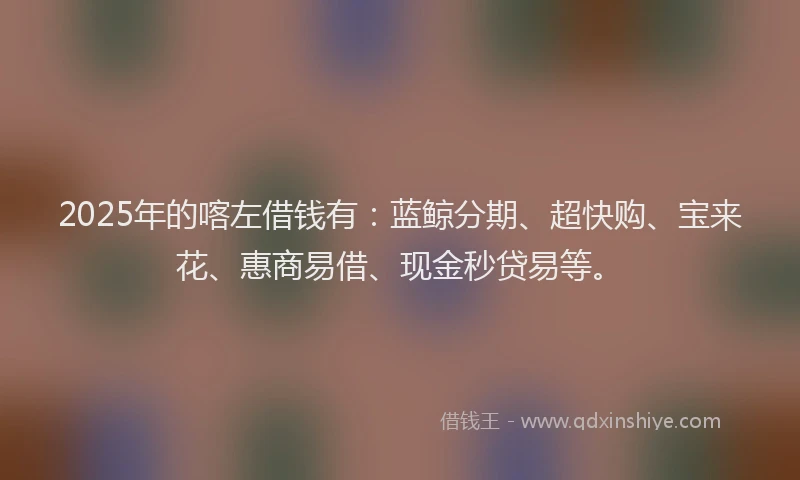 2025年的喀左借钱有：蓝鲸分期、超快购、宝来花、惠商易借、现金秒贷易等。