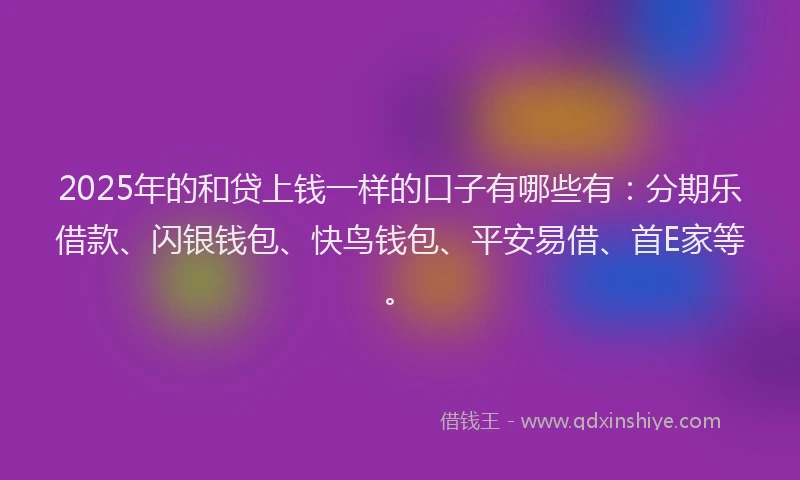 2025年的和贷上钱一样的口子有哪些有：分期乐借款、闪银钱包、快鸟钱包、平安易借、首E家等。