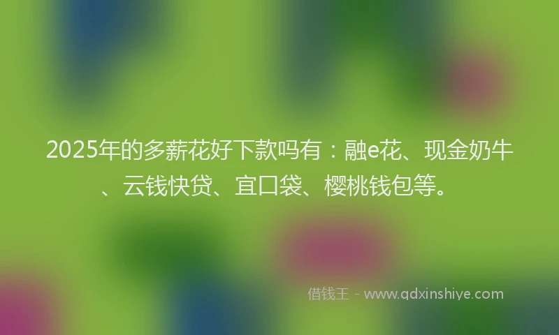 2025年的多薪花好下款吗有：融e花、现金奶牛、云钱快贷、宜口袋、樱桃钱包等。