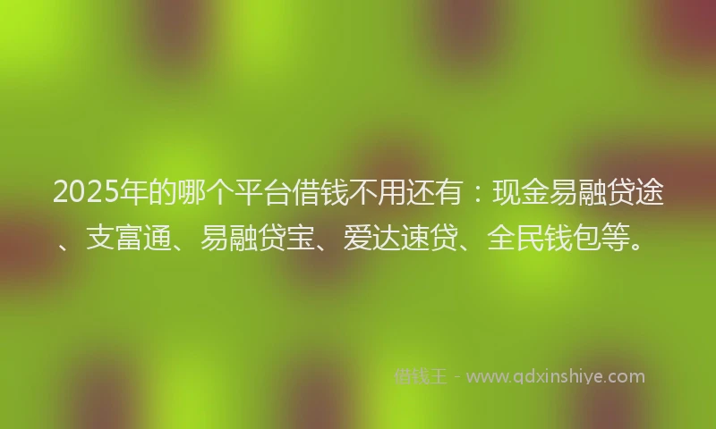 2025年的哪个平台借钱不用还有：现金易融贷途、支富通、易融贷宝、爱达速贷、全民钱包等。