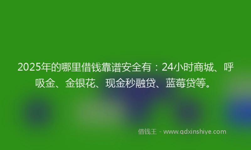 2025年的哪里借钱靠谱安全有：24小时商城、呼吸金、金银花、现金秒融贷、蓝莓贷等。