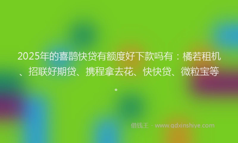 2025年的喜鹊快贷有额度好下款吗有：橘若租机、招联好期贷、携程拿去花、快快贷、微粒宝等。
