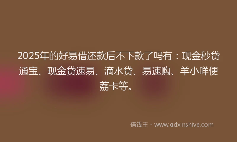 2025年的好易借还款后不下款了吗有：现金秒贷通宝、现金贷速易、滴水贷、易速购、羊小咩便荔卡等。