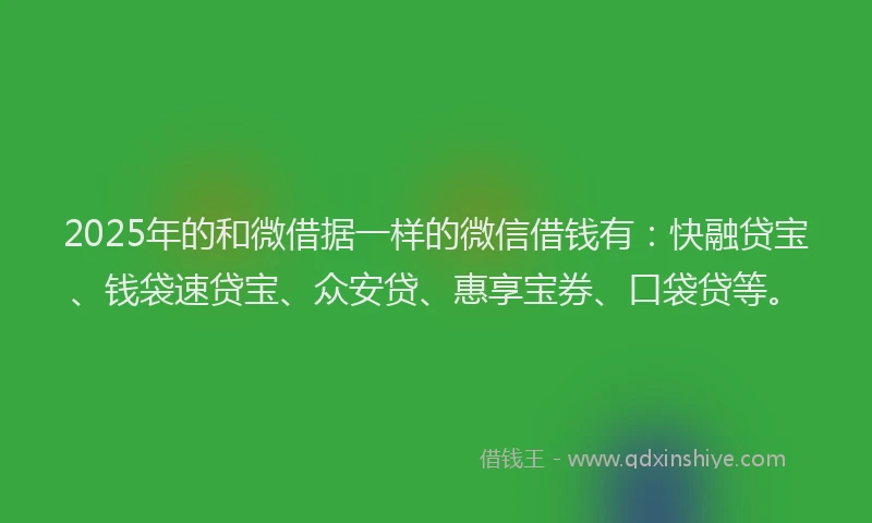 2025年的和微借据一样的微信借钱有：快融贷宝、钱袋速贷宝、众安贷、惠享宝券、口袋贷等。