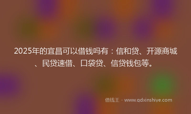 2025年的宜昌可以借钱吗有：信和贷、开源商城、民贷速借、口袋贷、信贷钱包等。