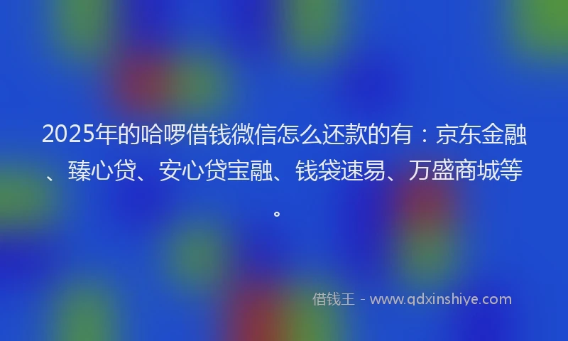 2025年的哈啰借钱微信怎么还款的有：京东金融、臻心贷、安心贷宝融、钱袋速易、万盛商城等。