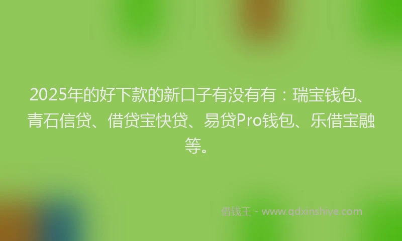 2025年的好下款的新口子有没有有：瑞宝钱包、青石信贷、借贷宝快贷、易贷Pro钱包、乐借宝融等。