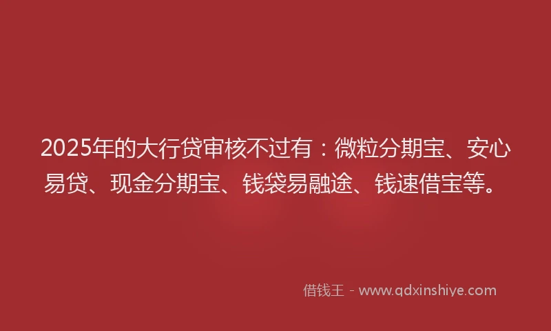2025年的大行贷审核不过有：微粒分期宝、安心易贷、现金分期宝、钱袋易融途、钱速借宝等。