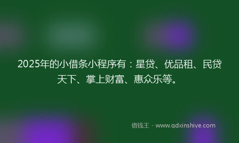 2025年的小借条小程序有：星贷、优品租、民贷天下、掌上财富、惠众乐等。