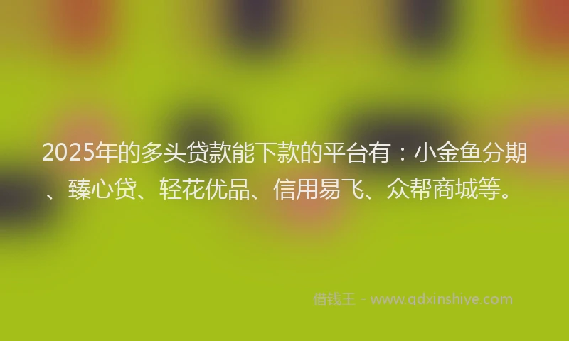 2025年的多头贷款能下款的平台有：小金鱼分期、臻心贷、轻花优品、信用易飞、众帮商城等。