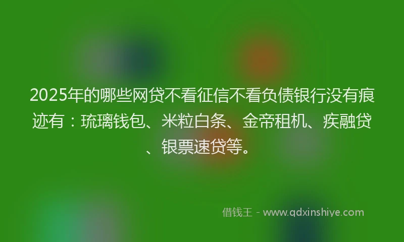 2025年的哪些网贷不看征信不看负债银行没有痕迹有：琉璃钱包、米粒白条、金帝租机、疾融贷、银票速贷等。
