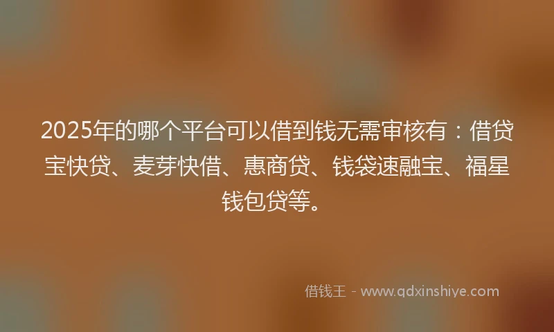 2025年的哪个平台可以借到钱无需审核有：借贷宝快贷、麦芽快借、惠商贷、钱袋速融宝、福星钱包贷等。