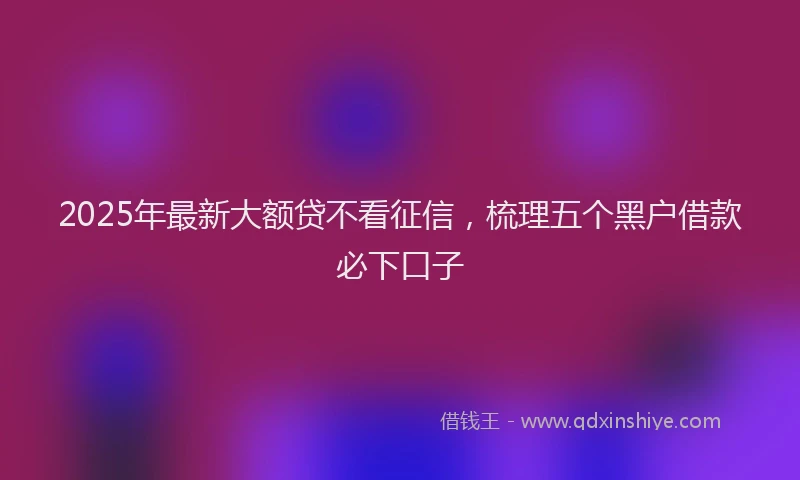 2025年最新大额贷不看征信，梳理五个黑户借款必下口子