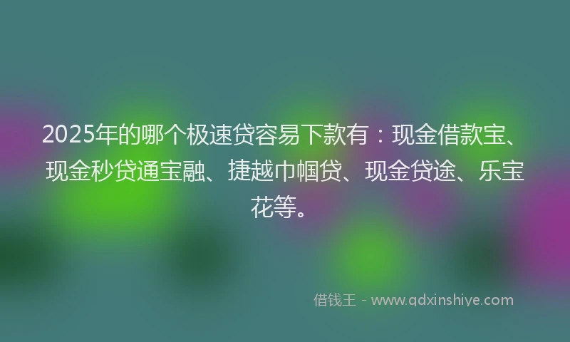 2025年的哪个极速贷容易下款有：现金借款宝、现金秒贷通宝融、捷越巾帼贷、现金贷途、乐宝花等。