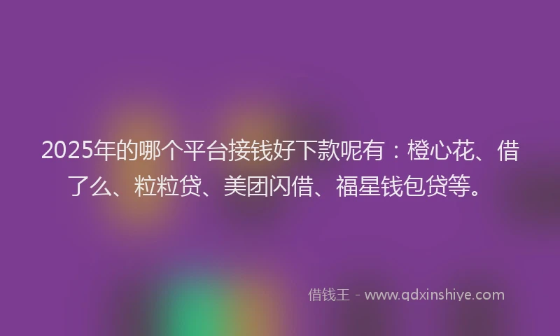 2025年的哪个平台接钱好下款呢有：橙心花、借了么、粒粒贷、美团闪借、福星钱包贷等。