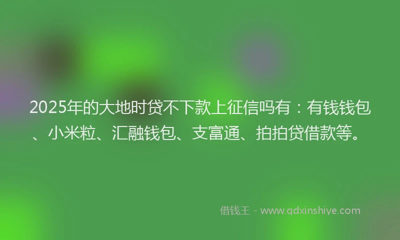 2025年的大地时贷不下款上征信吗有：有钱钱包、小米粒、汇融钱包、支富通、拍拍贷借款等。