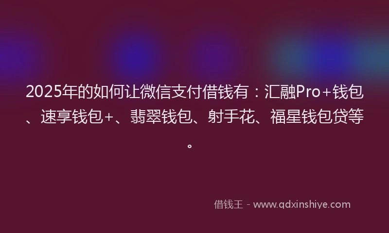 2025年的如何让微信支付借钱有：汇融Pro+钱包、速享钱包+、翡翠钱包、射手花、福星钱包贷等。