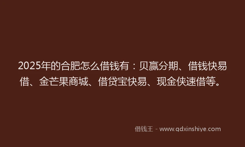 2025年的合肥怎么借钱有：贝赢分期、借钱快易借、金芒果商城、借贷宝快易、现金侠速借等。