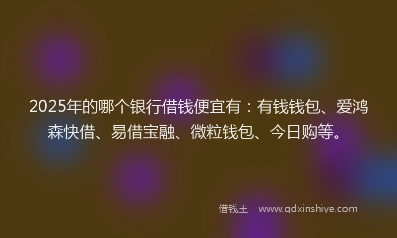 2025年的哪个银行借钱便宜有：有钱钱包、爱鸿森快借、易借宝融、微粒钱包、今日购等。