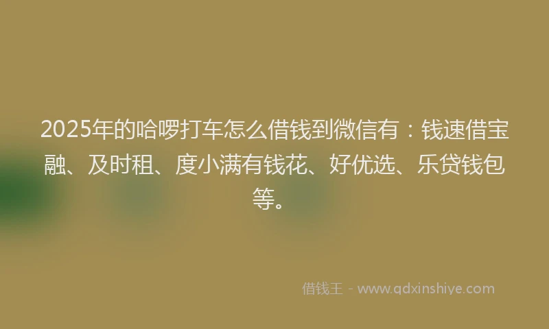 2025年的哈啰打车怎么借钱到微信有：钱速借宝融、及时租、度小满有钱花、好优选、乐贷钱包等。