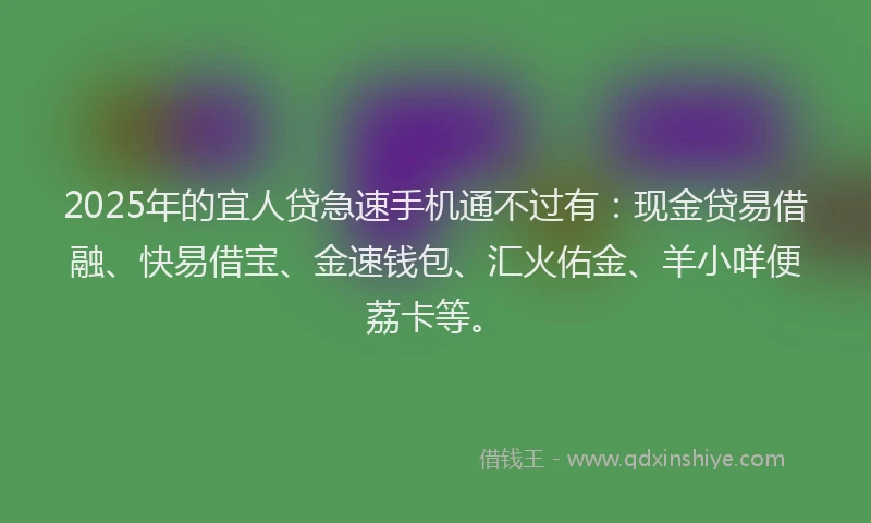 2025年的宜人贷急速手机通不过有：现金贷易借融、快易借宝、金速钱包、汇火佑金、羊小咩便荔卡等。