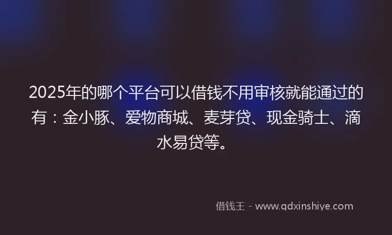 2025年的哪个平台可以借钱不用审核就能通过的有：金小豚、爱物商城、麦芽贷、现金骑士、滴水易贷等。