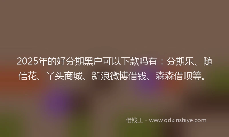 2025年的好分期黑户可以下款吗有：分期乐、随信花、丫头商城、新浪微博借钱、森森借呗等。
