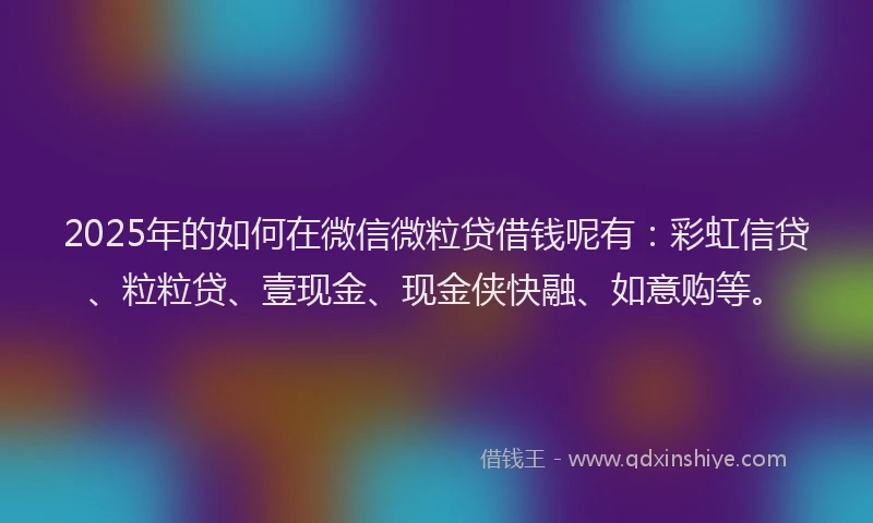 2025年的如何在微信微粒贷借钱呢有：彩虹信贷、粒粒贷、壹现金、现金侠快融、如意购等。