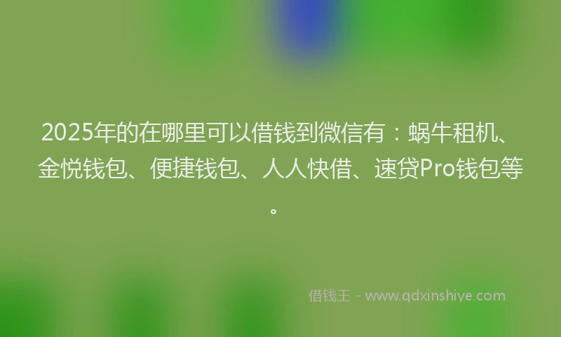 2025年的在哪里可以借钱到微信有：蜗牛租机、金悦钱包、便捷钱包、人人快借、速贷Pro钱包等。