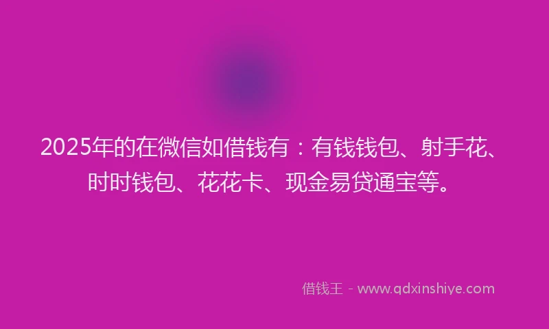 2025年的在微信如借钱有：有钱钱包、射手花、时时钱包、花花卡、现金易贷通宝等。