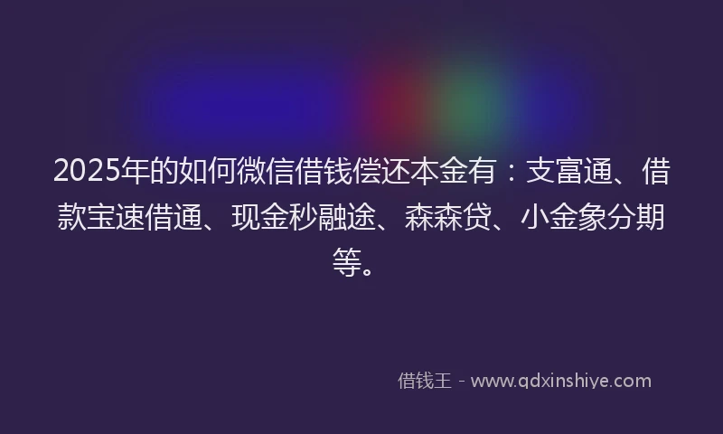 2025年的如何微信借钱偿还本金有：支富通、借款宝速借通、现金秒融途、森森贷、小金象分期等。