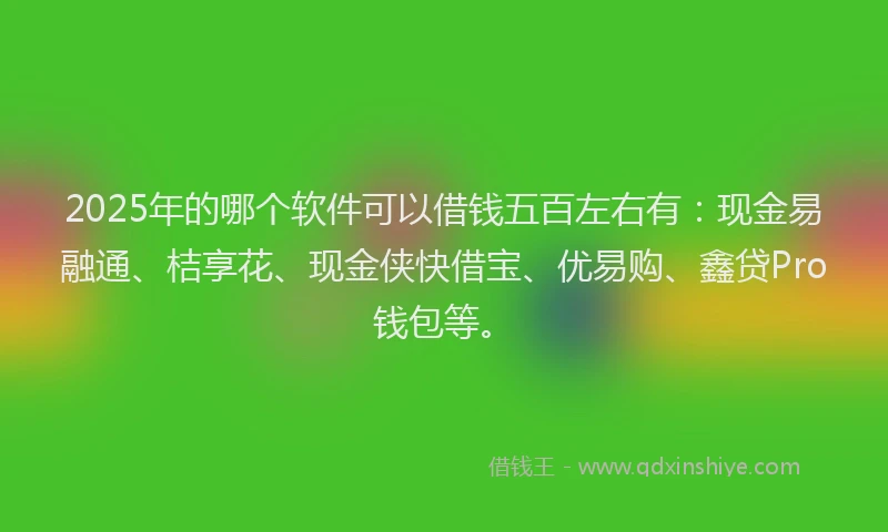 2025年的哪个软件可以借钱五百左右有：现金易融通、桔享花、现金侠快借宝、优易购、鑫贷Pro钱包等。