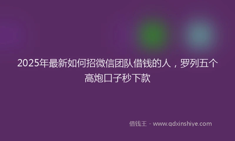 2025年最新如何招微信团队借钱的人，罗列五个高炮口子秒下款